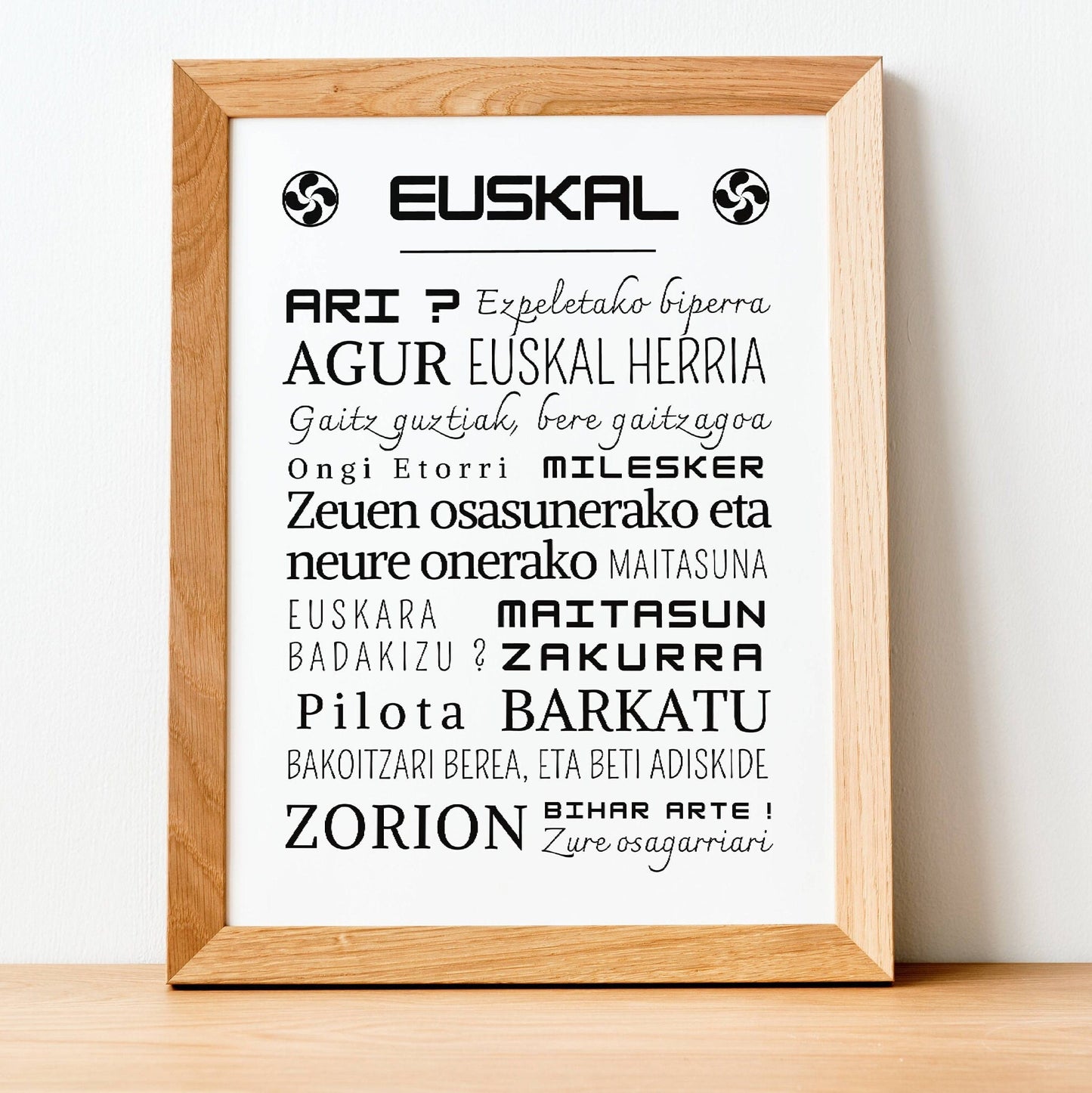 Affiche mots basque - Affiche mots et expressions langue basque - Poster EUSKAL - Affiche Euskal Herria par Le Temps des Paillettes - Le Temps des Paillettes