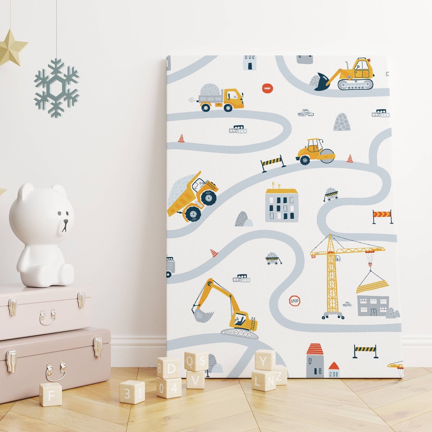 affiche enfant véhicules personnalisé - engins de chantier & route - poster bébé voitures par Le Temps des Paillettes - Le Temps des Paillettes