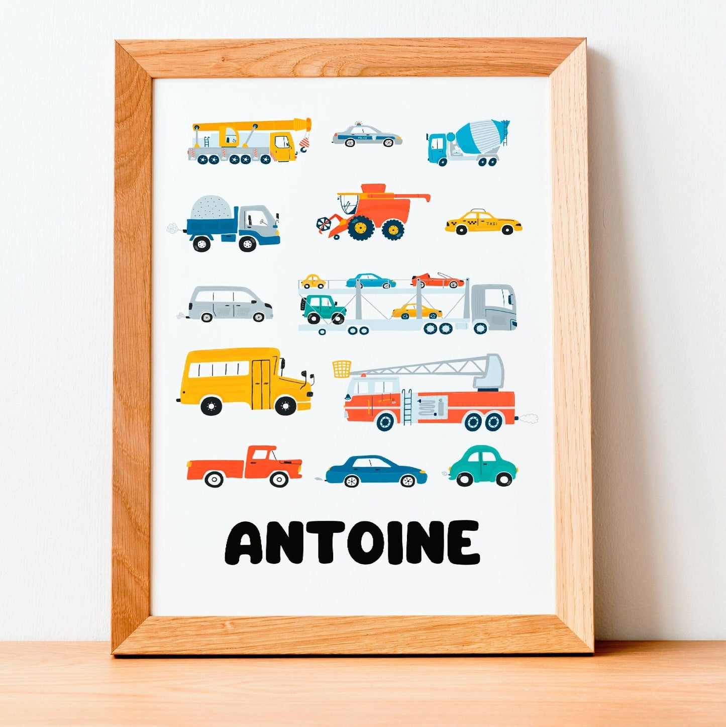 affiche enfant véhicules personnalisé - engins de chantier & route - poster bébé voitures par Le Temps des Paillettes - Le Temps des Paillettes