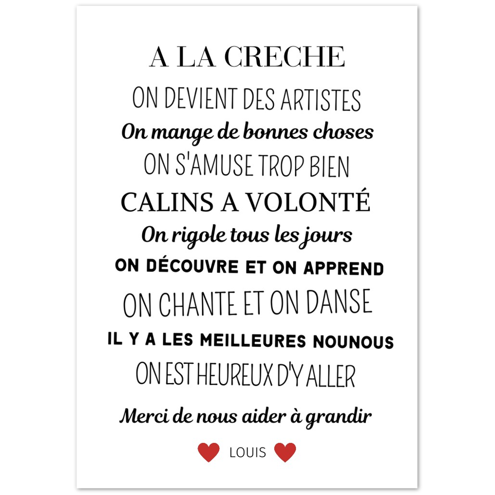 Affiche A la crèche - poster décoration crèche - Cadeau crèche - Merci crèche par Le Temps des Paillettes - Le Temps des Paillettes