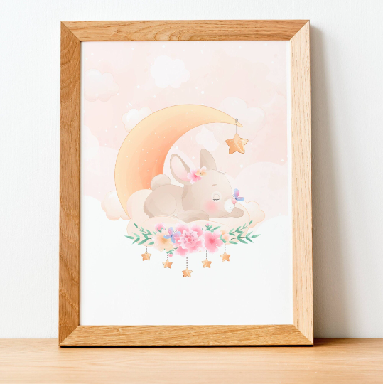 Affiches enfant Lapin - Affiche de Naissance animaux - Cadeau de naissance personnalisé par Le Temps des Paillettes - Le Temps des Paillettes