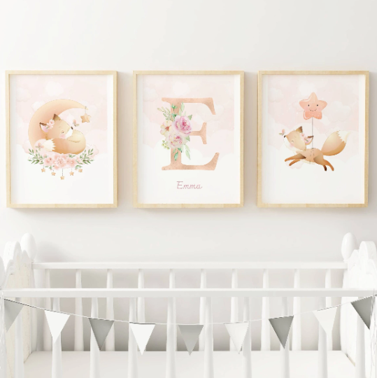 Set 3 affiches renard aquarelle pour chambre enfant - cadeau de naissance par Le temps des paillettes - Le Temps des Paillettes