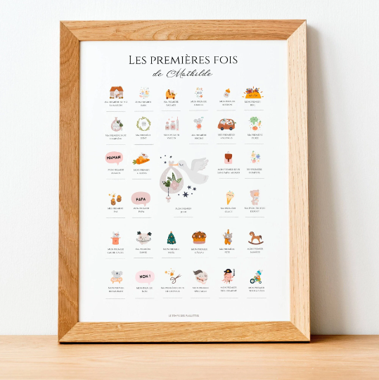 Affiche "Mes premières fois" - Cadeau de naissance - Affiche date à tamponner par Le Temps des Paillettes - Le Temps des Paillettes