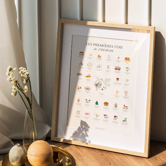 Affiche "Mes premières fois" - Cadeau de naissance - Affiche date à tamponner par Le Temps des Paillettes - Le Temps des Paillettes