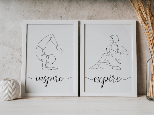 Affiche Inspire Expire Yoga, Affiche single line position yoga , décoration pour studio de Yoga par Le Temps des Paillettes - Le Temps des Paillettes