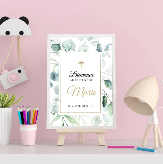 Affiche bienvenue baptême / anniversaire personnalisée - Panneau de bienvenue pour bapteme par le Temps des Paillettes - Le Temps des Paillettes