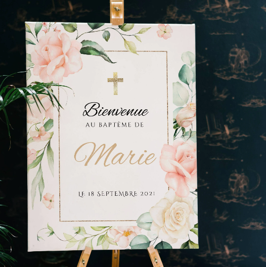 Affiche bienvenue baptême / anniversaire personnalisée - Panneau de bienvenue pour bapteme par le Temps des Paillettes - Le Temps des Paillettes