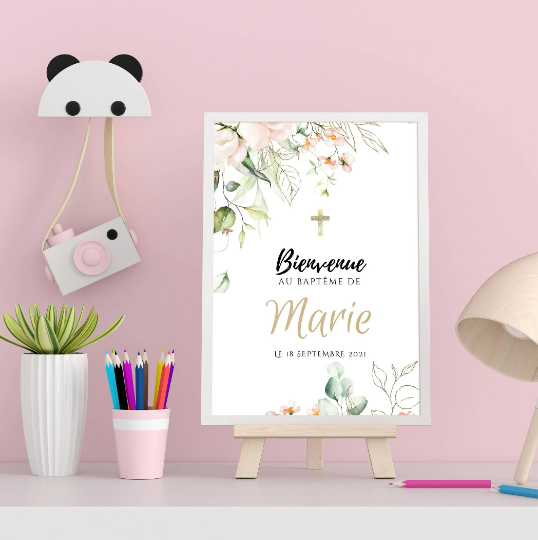 Affiche bienvenue baptême / anniversaire personnalisée - Panneau de bienvenue pour bapteme par le Temps des Paillettes - Le Temps des Paillettes