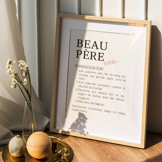 Affiche Définition Beau-Père - Poster idéal à offrir en cadeau pour la Fête des Pères à un super beau-papa par Le Temps des Paillettes - Le Temps des Paillettes