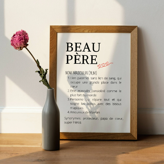 Affiche Définition Beau-Père - Poster idéal à offrir en cadeau pour la Fête des Pères à un super beau-papa par Le Temps des Paillettes - Le Temps des Paillettes