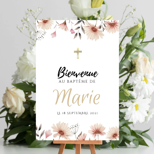 Affiche bienvenue baptême / anniversaire personnalisée - Panneau de bienvenue pour bapteme par le Temps des Paillettes - Le Temps des Paillettes