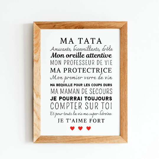 Affiche tata personnalisée - cadeau pour tata personnalisé par Le Temps des Paillettes - Le Temps des Paillettes