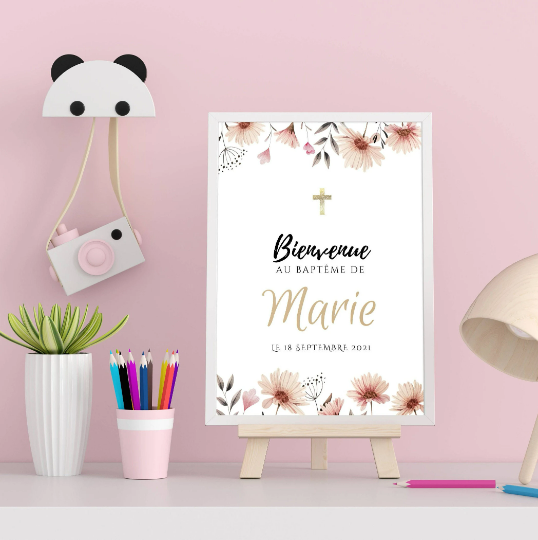 Affiche bienvenue baptême / anniversaire personnalisée - Panneau de bienvenue pour bapteme par le Temps des Paillettes - Le Temps des Paillettes