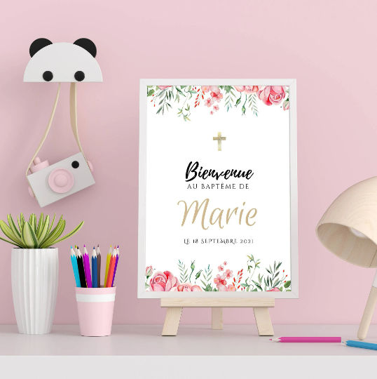 Affiche bienvenue baptême / anniversaire personnalisée - Panneau de bienvenue pour bapteme par le Temps des Paillettes - Le Temps des Paillettes