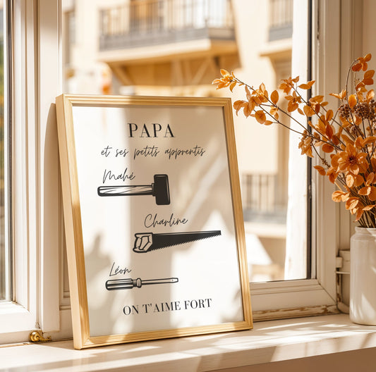 Cadeau de Noël pour papa personnalisé : 5 affiches avec les prénoms de ses enfants