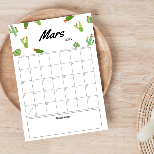 Calendrier de Mars 2025 à Télécharger Gratuitement