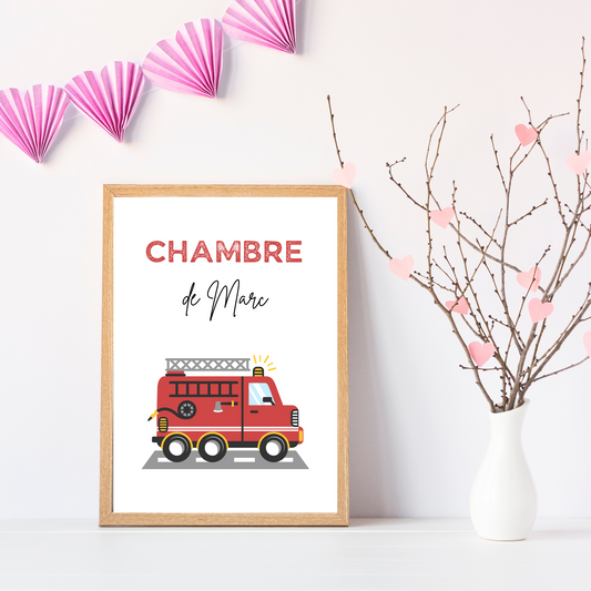 Affiche enfant pompier  - Affiche chambre de garçon personnalisé  - décoration pompier par Le Temps des Paillettes