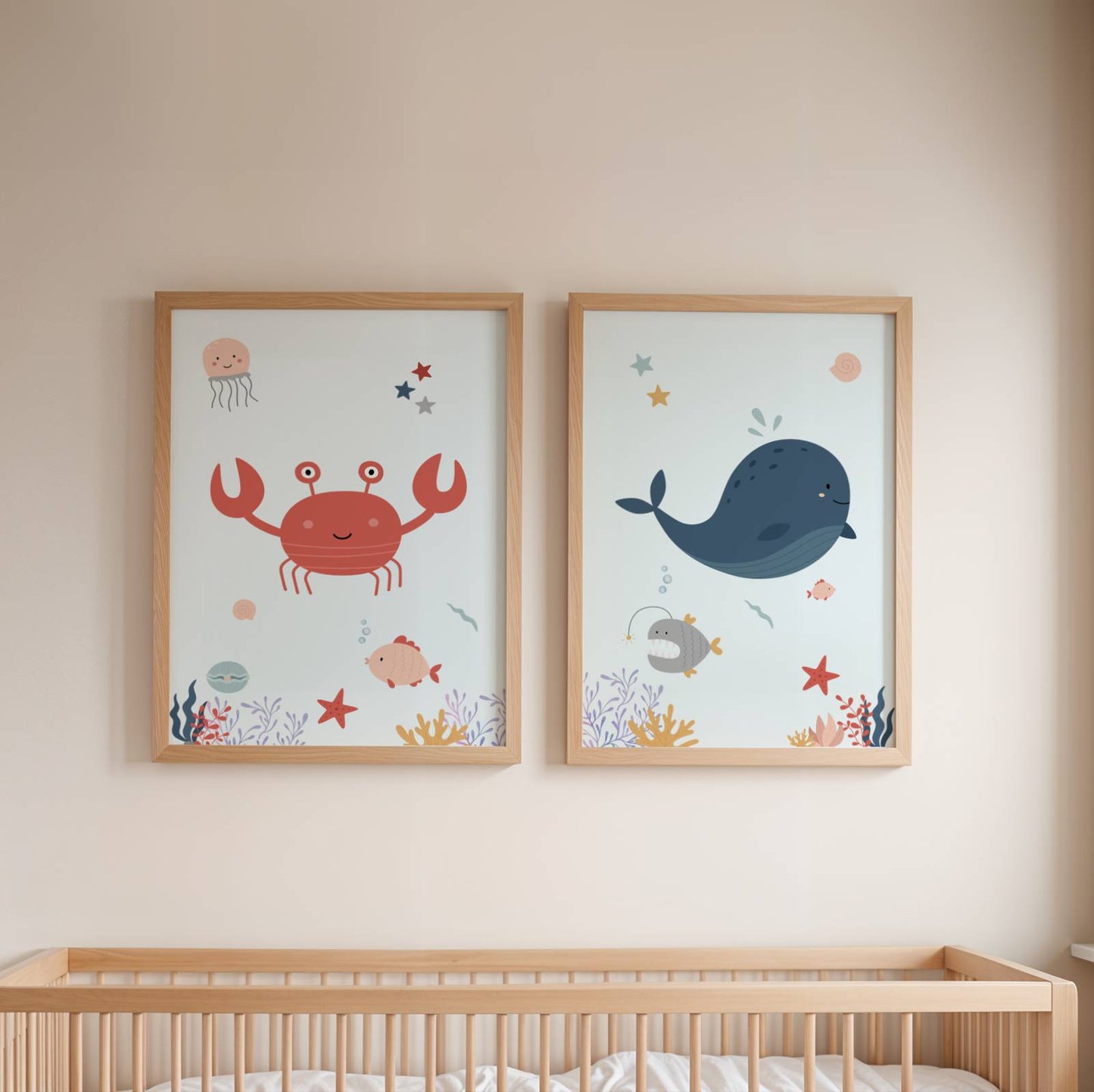 Lot 3 Affiches Chambre Enfant Océan Crabe Baleine Raie – Galerie Murale Cadeau Naissance Bébé Thème Mer - Image 3
