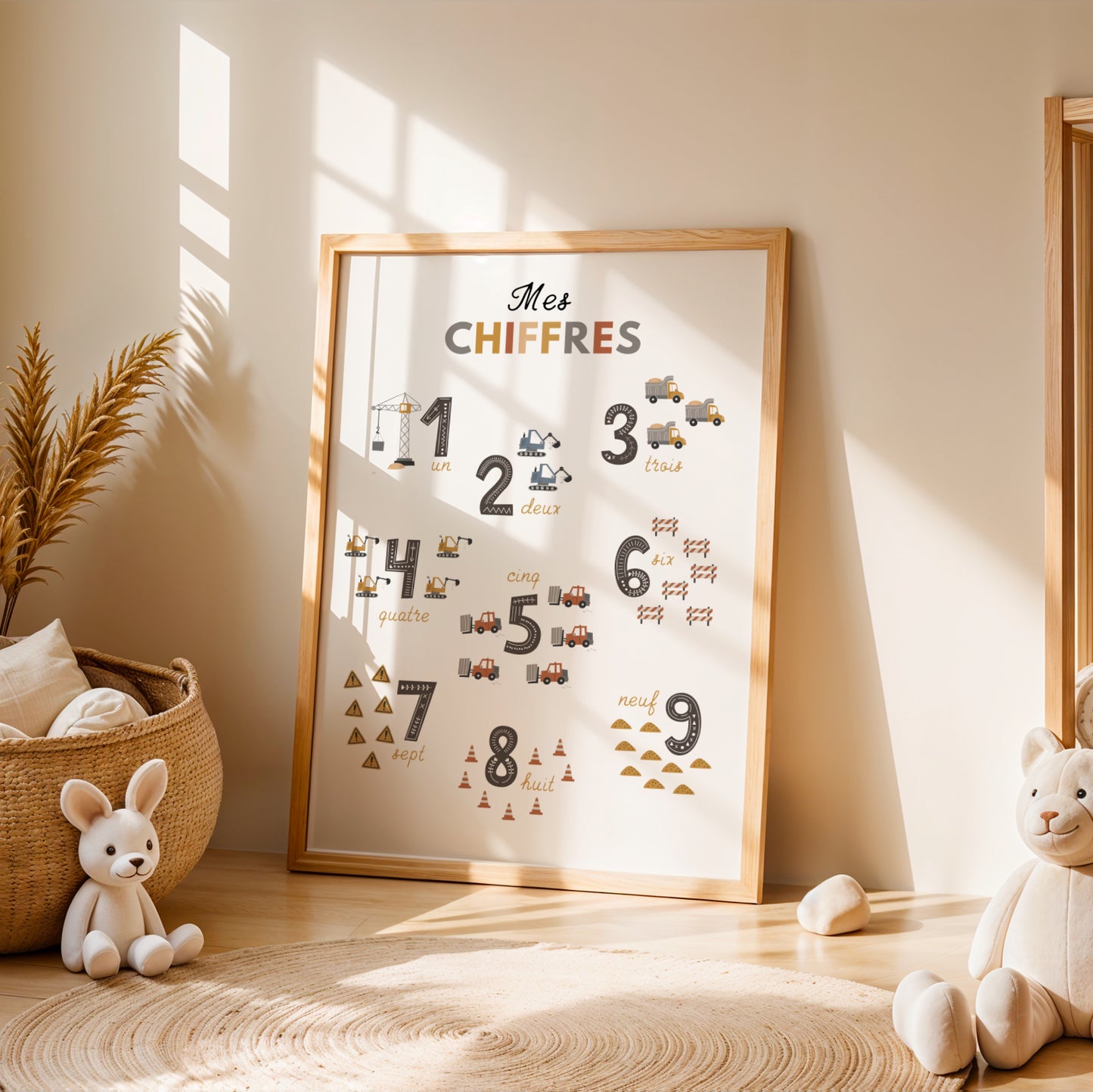 Duo d'Affiches Éducatives Chantier : Abécédaire et Chiffres pour Chambre d'Enfant