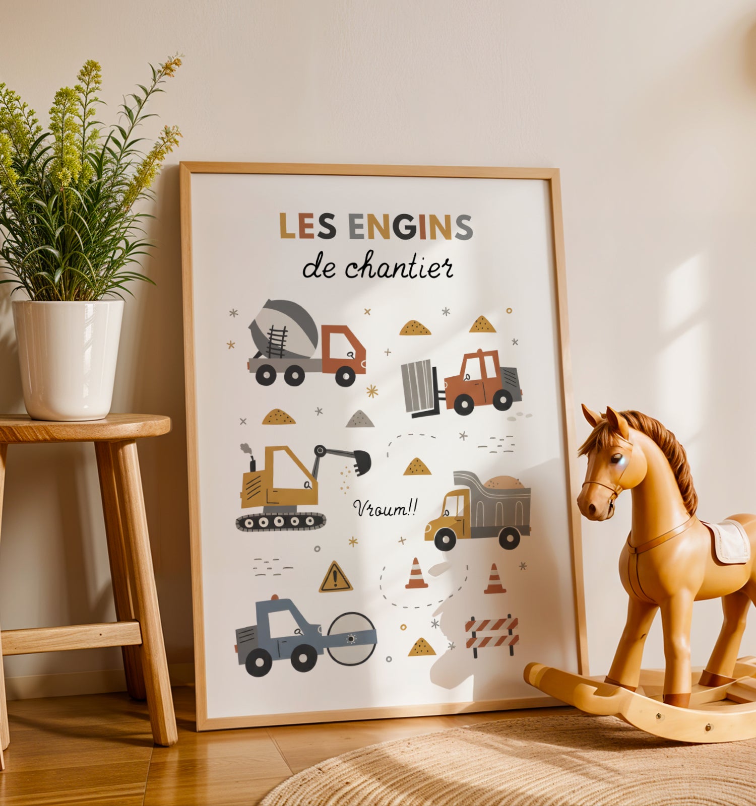 Lot 3 Affiches Chambre Garçon Engins Chantier Tractopelle Grue – Galerie Murale Prénom Cadeau Naissance Anniversaire - Image 3