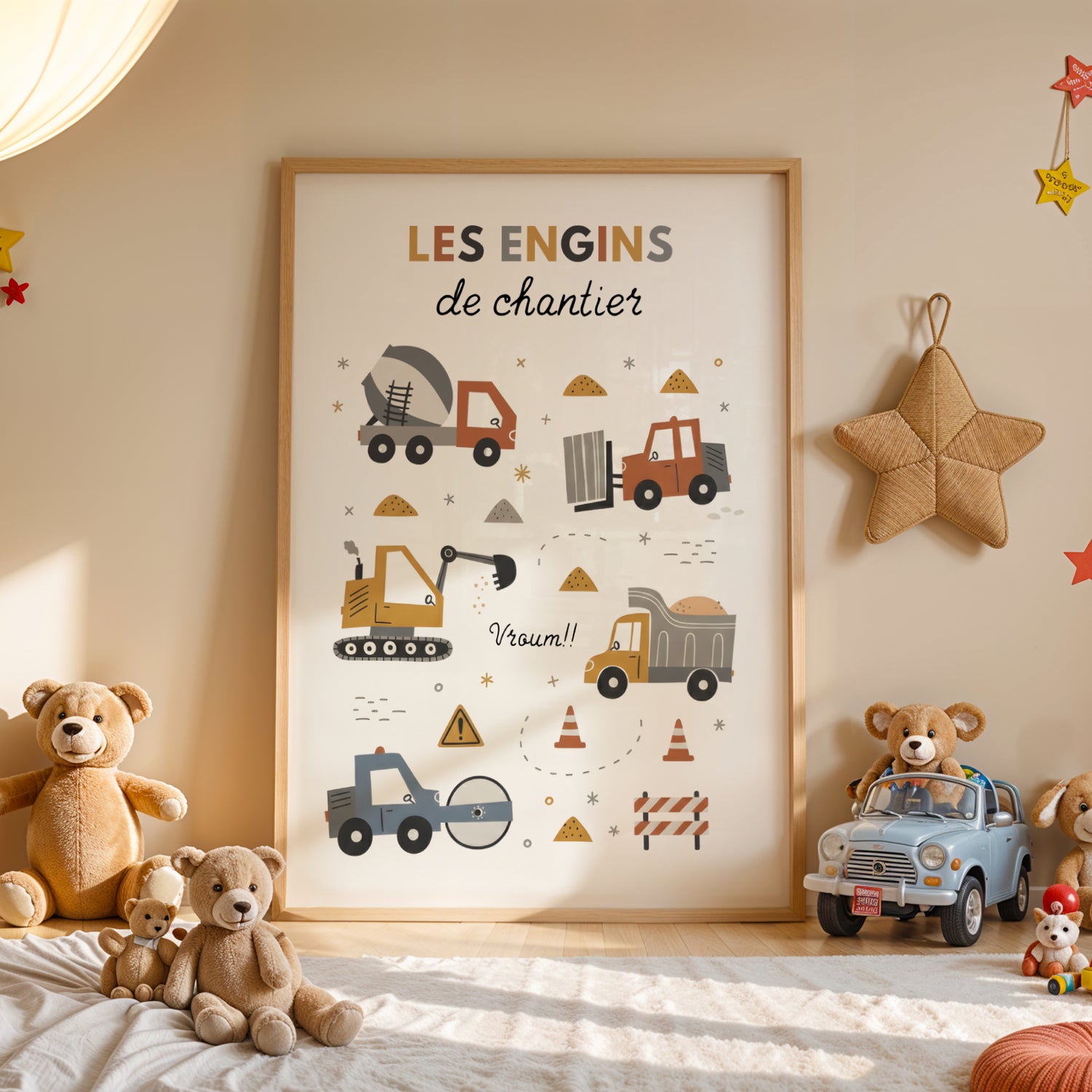 Lot 3 Affiches Chambre Garçon Engins Chantier Tractopelle Grue – Galerie Murale Prénom Cadeau Naissance Anniversaire - Image 4