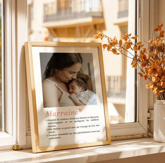 Affiche Définition Marraine Personnalisée – Mosaïque de 1, 6 ou 9 Photos
