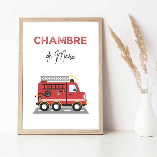 Affiche enfant pompier - Affiche chambre de garçon personnalisé - décoration pompier par Le Temps des Paillettes - Le Temps des Paillettes