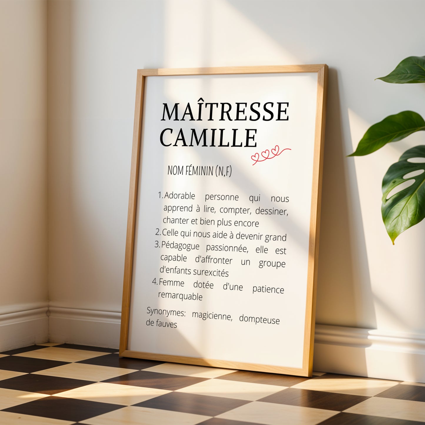 Affiche définition maitresse personnalisée - cadeau maitresse personnalisée - cadre maitresse
