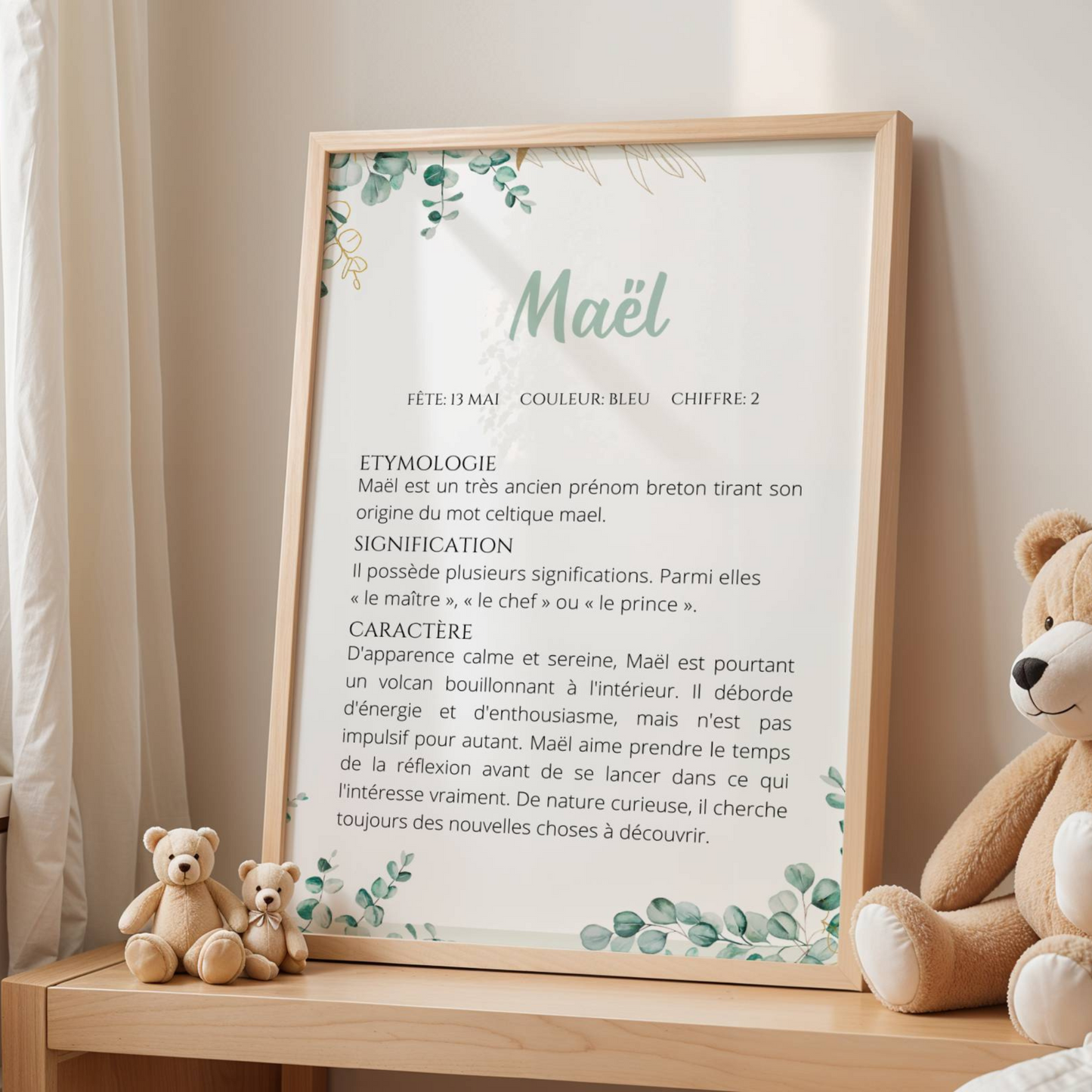 affiche prénom personnalisée définition étymologie eucalyptus cadeau naissance bébé
