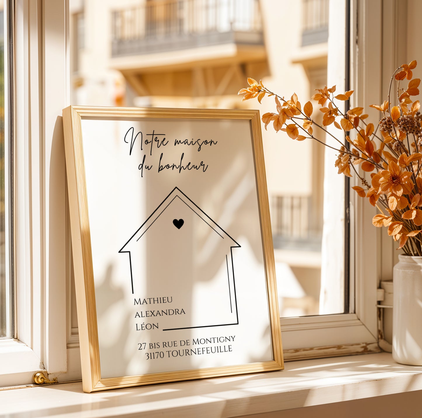Affiche famille minimaliste, Affiche Maison personnalisée avec prénoms