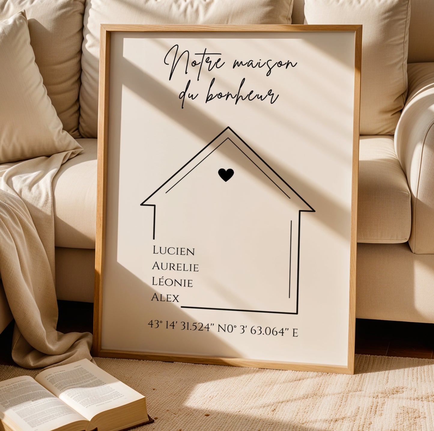 Affiche famille minimaliste, Affiche Maison personnalisée avec prénoms