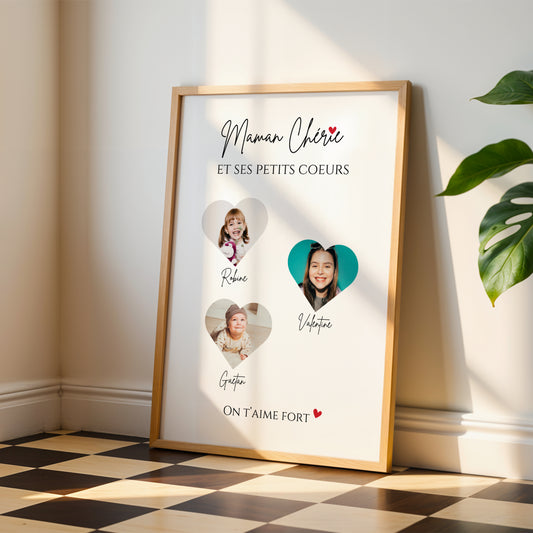 Affiche Photo Maman Personnalisée Cœurs et Prénoms | Idée Cadeau Fête des Mères, Cadeau Personnalisé Maman | Photo Montage Enfants
