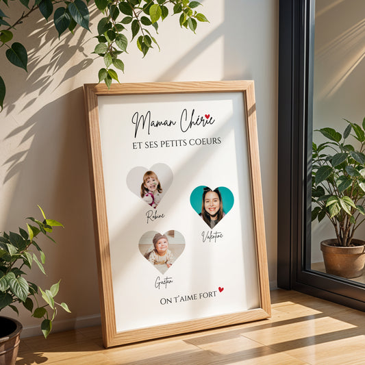 Affiche Photo Maman Personnalisée Cœurs et Prénoms | Idée Cadeau Fête des Mères, Cadeau Personnalisé Maman | Photo Montage Enfants