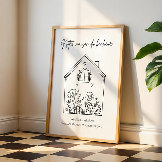 Affiche famille minimaliste, Affiche Maison personnalisée avec prénoms -  Cadeau personnalisé   par Le Temps des Paillettes