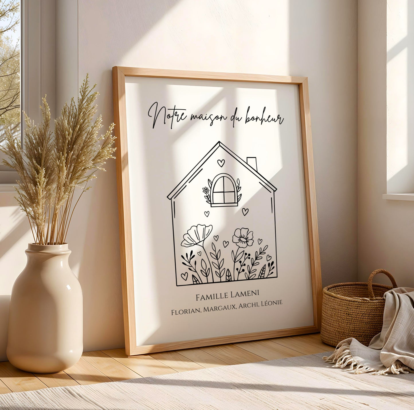 Affiche famille minimaliste, Affiche Maison personnalisée avec prénoms -  Cadeau personnalisé   par Le Temps des Paillettes