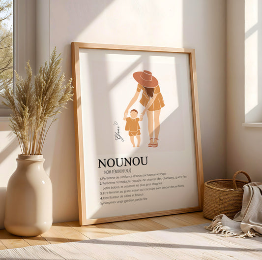 Affiche définition nounou personnalisé - Poster merci nounou - Cadeau personnalisé nounou par Le Temps des Paillettes