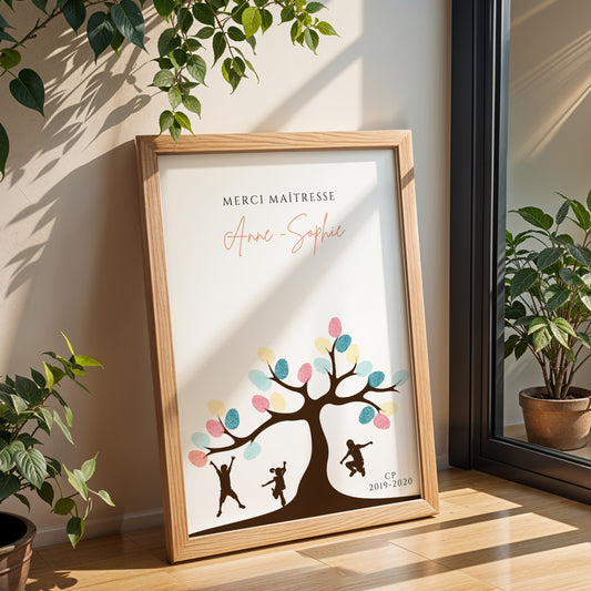 Affiche Empreinte Maîtresse Personnalisée – Cadeau Collectif Classe Fin d'Année Scolaire