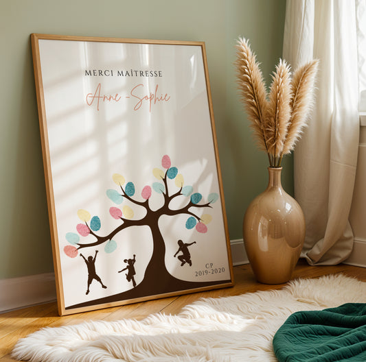 Affiche Empreinte Maîtresse Personnalisée – Cadeau Collectif Classe Fin d'Année Scolaire