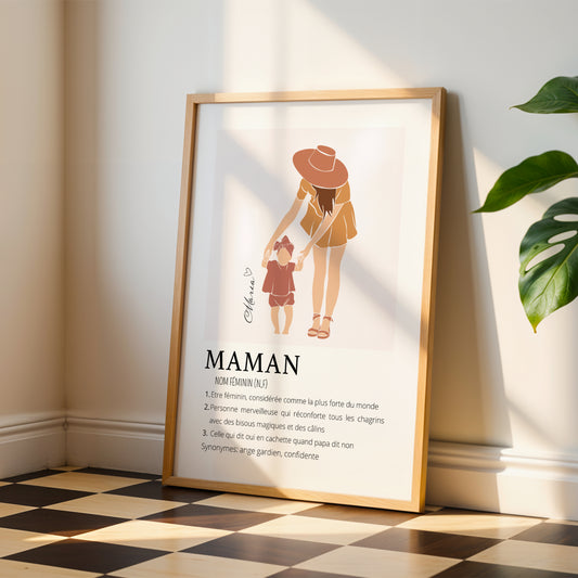 Jolie Affiche Définition "Maman" Personnalisée  avec Illustration Abstraite et Prénom