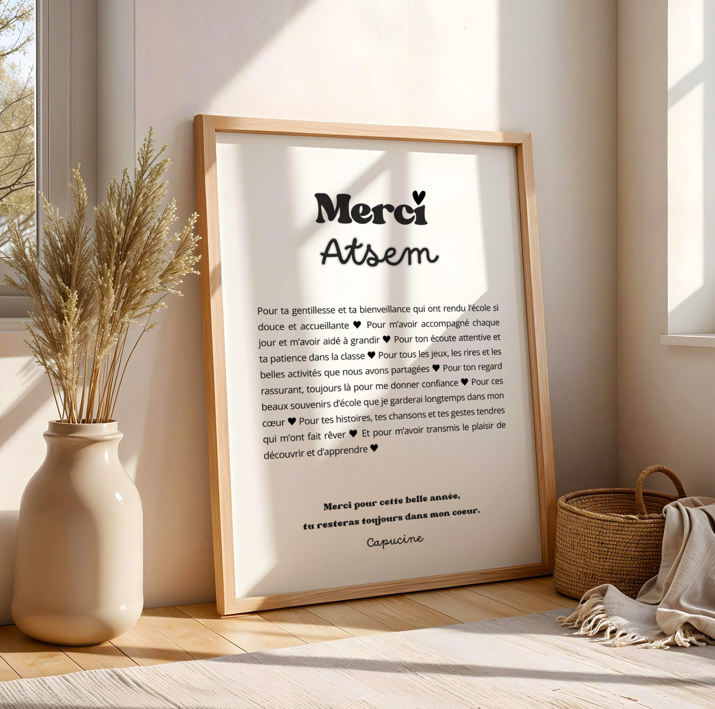 Affiche personnalisée Merci ATSEM – Cadeau Noël, fin d’année scolaire ou simple remerciement – Poster carte personnalisé atsem