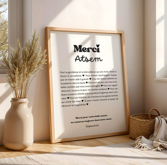 Affiche Merci ATSEM Personnalisée – Cadeau ATSEM Fin d'Année Scolaire Noël Remerciement