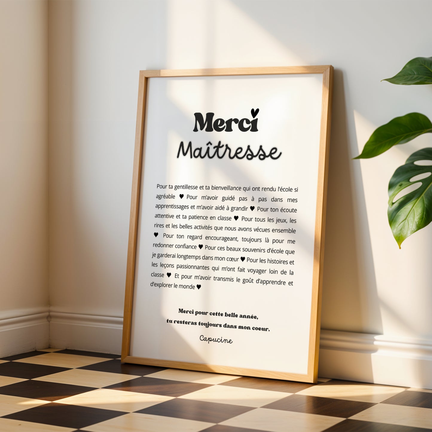 Affiche personnalisée Merci Maîtresse – Cadeau noel maitresse, cadeaude fin d’année scolaire, fête des maîtresses ou remerciement