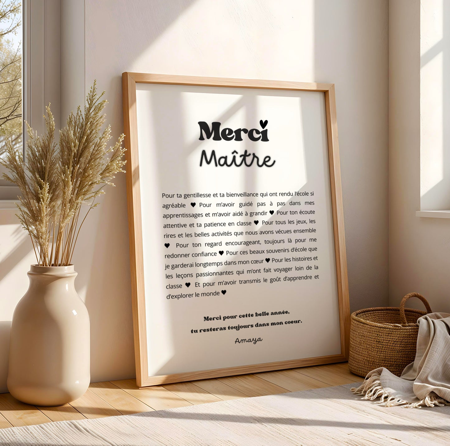 Affiche personnalisée Merci Maître – Cadeau noel maitre - Cadeau de fin d’année scolaire, fête des maîtres ou simple remerciement merci