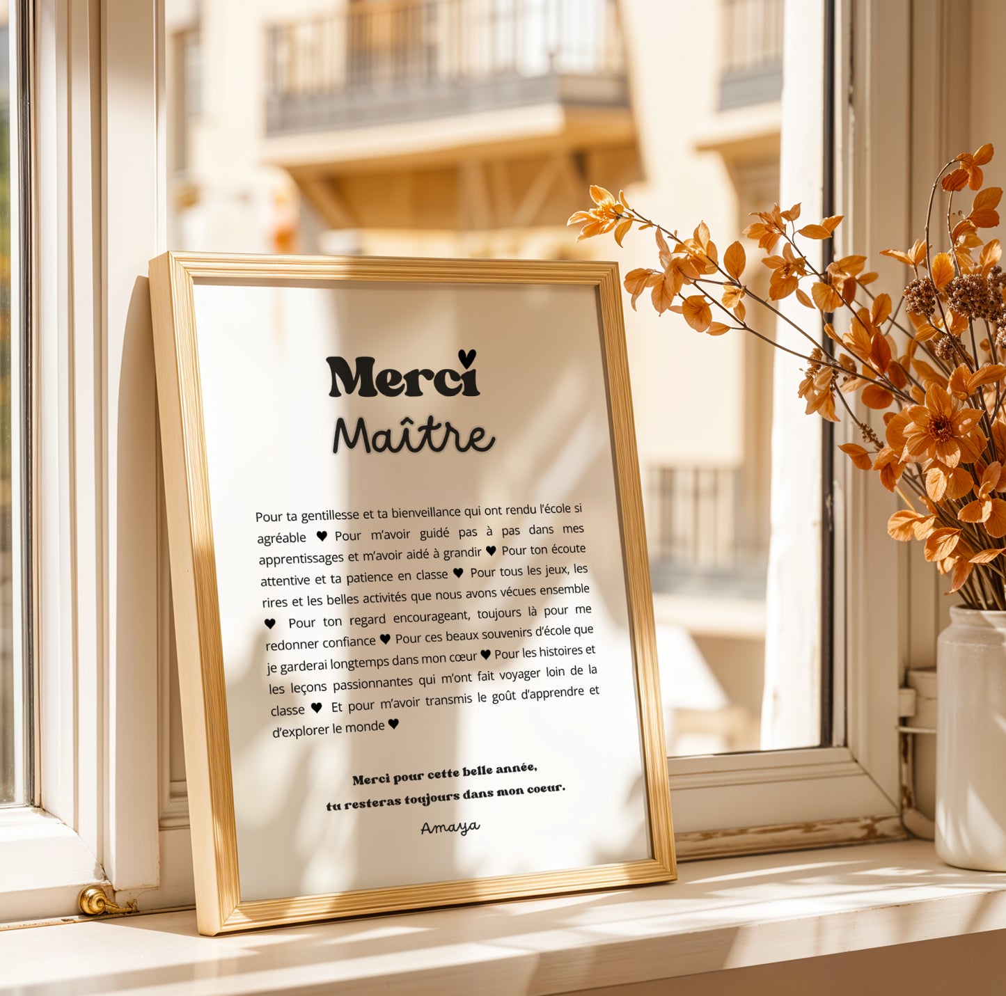 Affiche personnalisée Merci Maître – Cadeau noel maitre - Cadeau de fin d’année scolaire, fête des maîtres ou simple remerciement merci