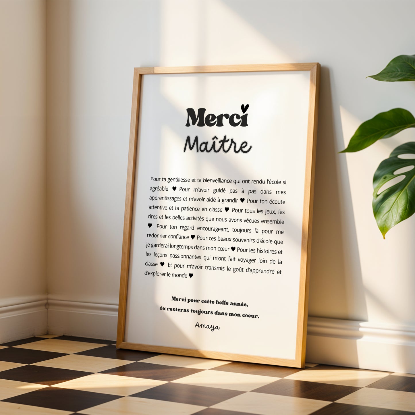 Affiche personnalisée Merci Maître – Cadeau noel maitre - Cadeau de fin d’année scolaire, fête des maîtres ou simple remerciement merci