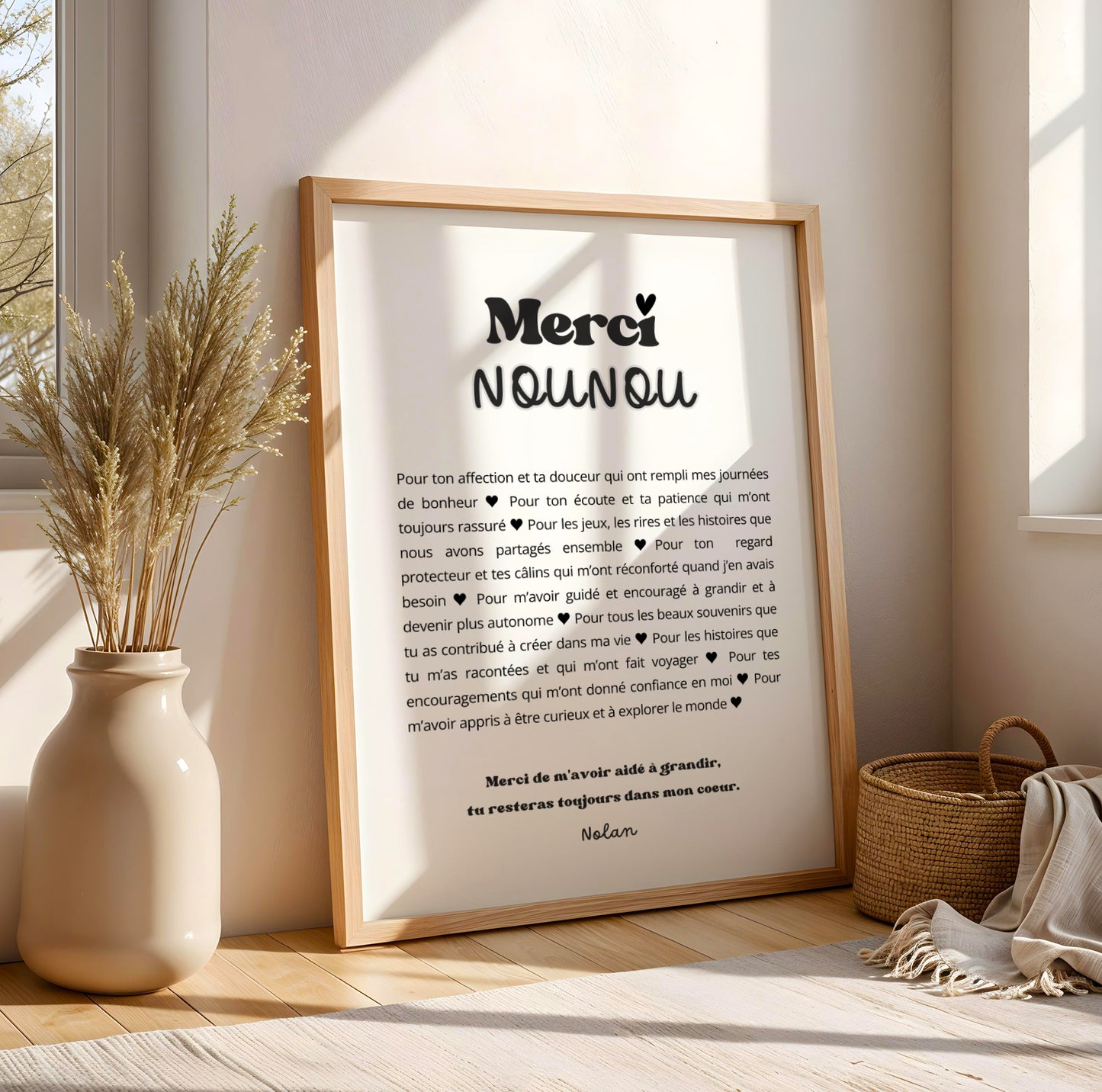 Affiche merci nounou personnalisé – Remerciements personnalisés, Idée cadeau noel nounou, Poster cadeau nounou - Cadeau anniversaire - Image 1