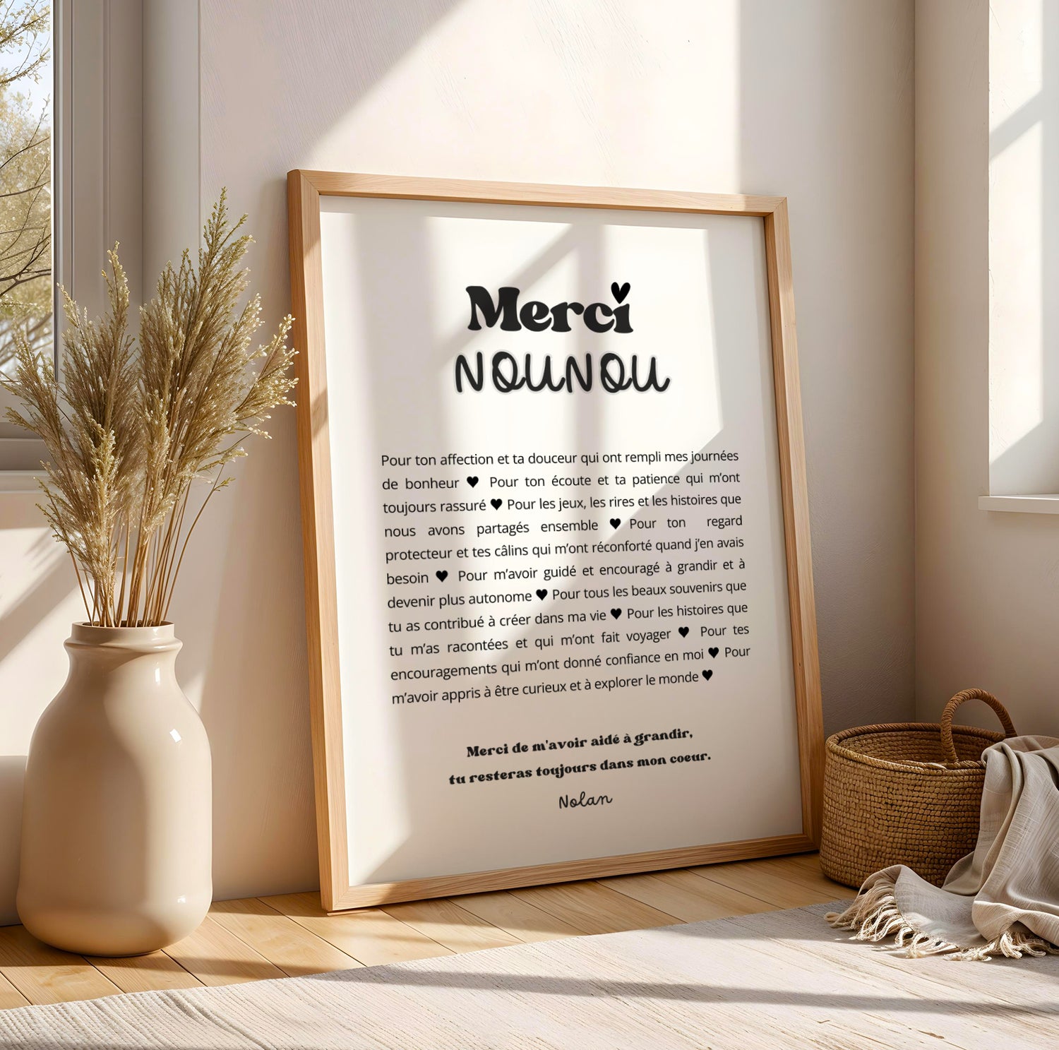 Affiche merci nounou personnalisé – Remerciements personnalisés, Idée cadeau noel nounou, Poster cadeau nounou - Cadeau anniversaire - Image 1