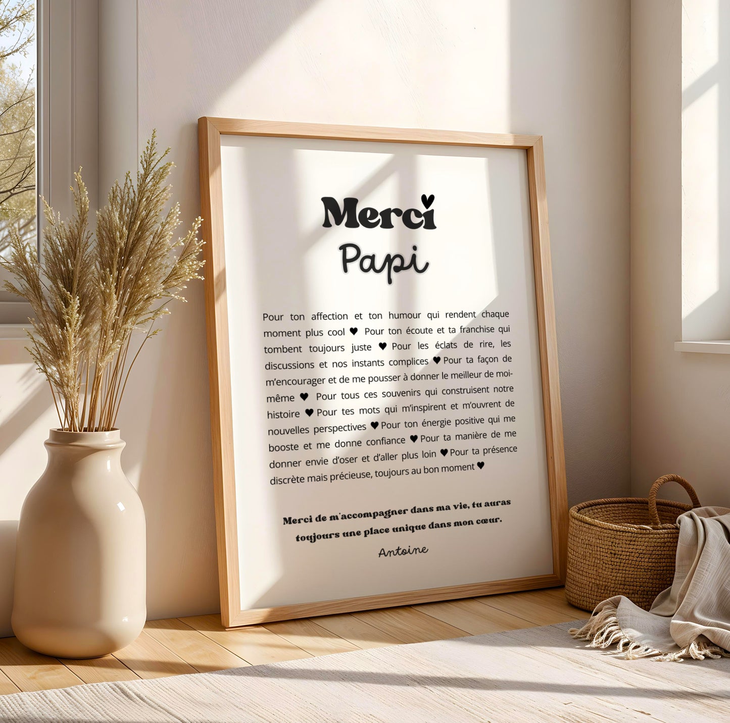 Affiche personnalisée “Merci Papi” – Cadeau Fête des Grands-Parents, Noël ou Anniversaire – Poster et carte personnalisée