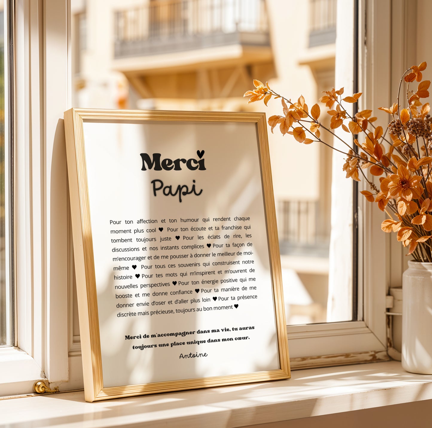 Affiche personnalisée “Merci Papi” – Cadeau Fête des Grands-Parents, Noël ou Anniversaire – Poster et carte personnalisée