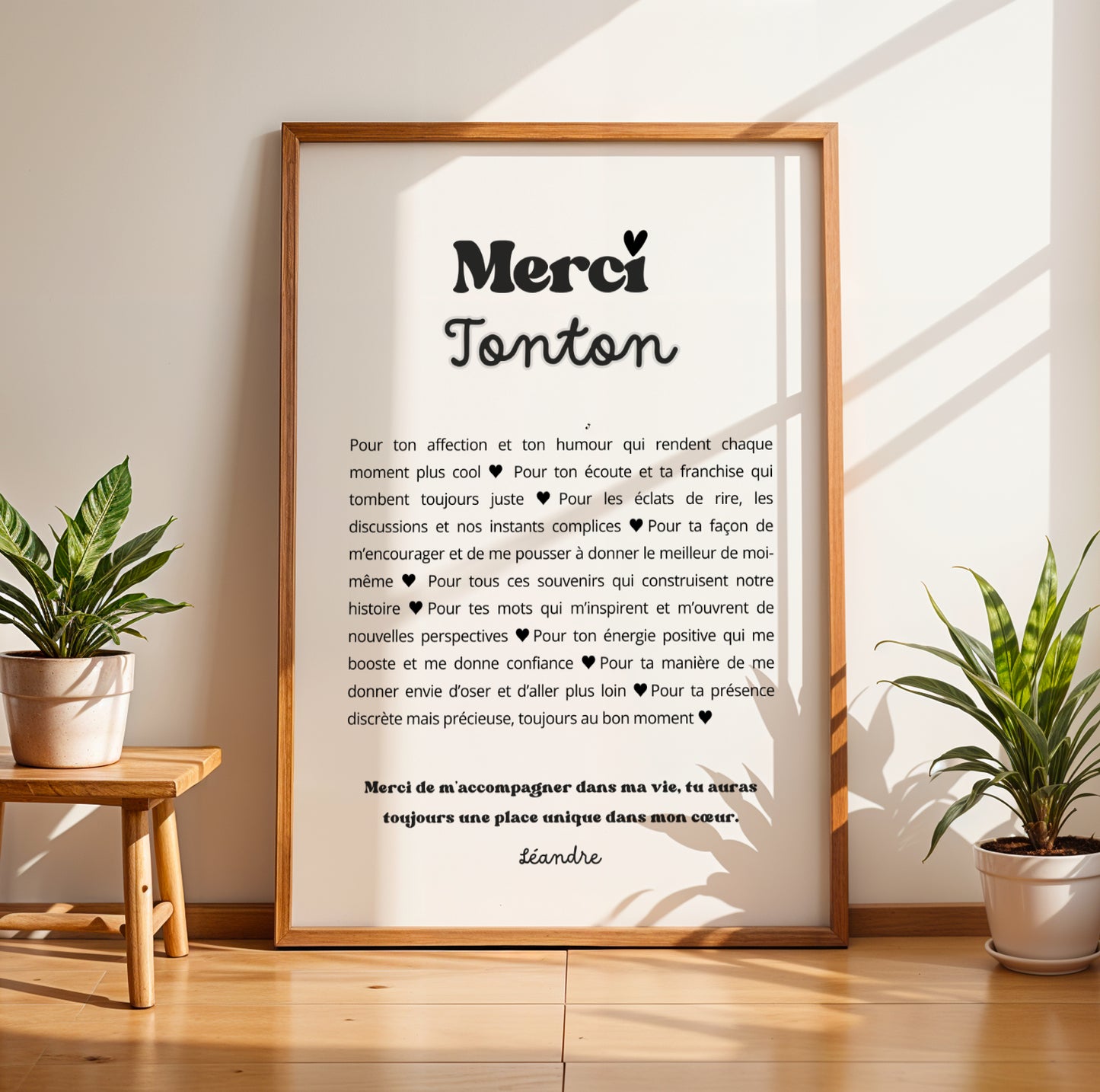 Affiche personnalisée “Merci Tonton” – Cadeau Noël, Anniversaire ou Surprise – Poster et carte personnalisée